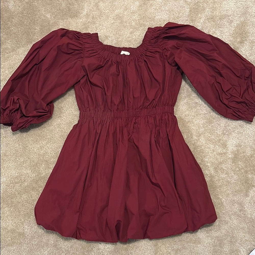 Ulla Johnson Red Dress. Puff Sleeves. Smocked Waist. Bubble Hem. Size 12.